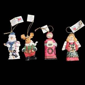 Marathon 2002 Christmas Ornaments Lot of 4 Snowman Moose Angel Gas Pump READ